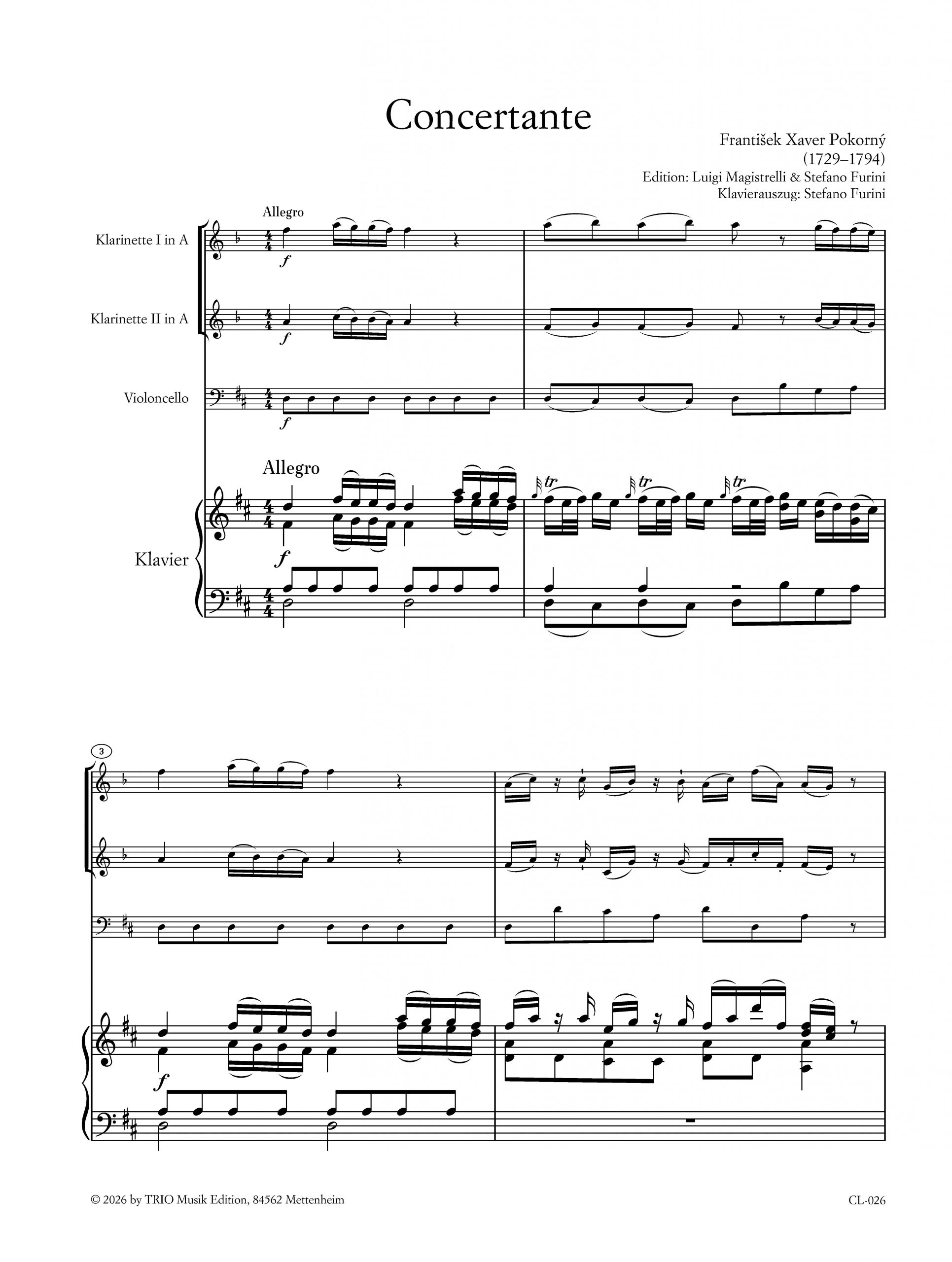 Frantisek Pokorny - Concertante für 2 Klarinetten, Violoncello und Klavier – Bild 2